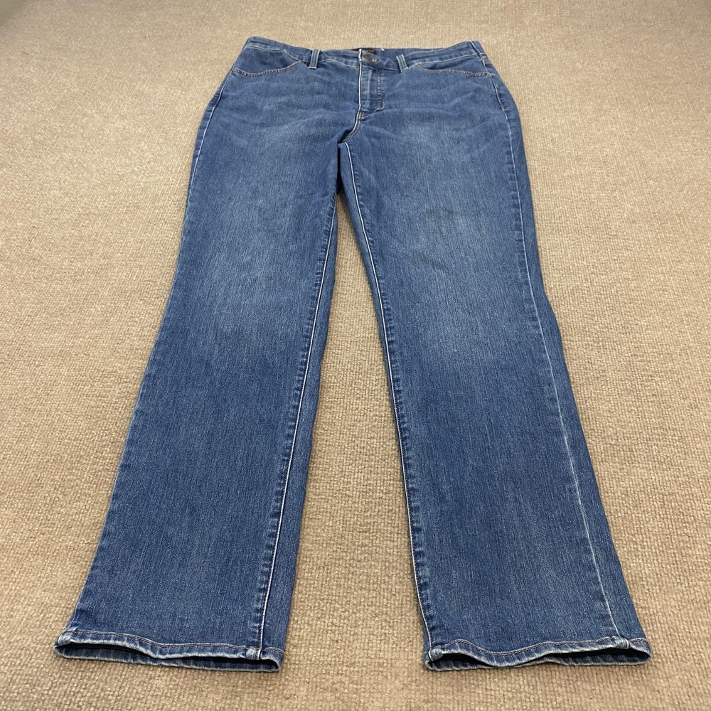 Talbots Sculpt Straight Leg Jeans Womens 12 Blue Med Wash High Rise Stretch